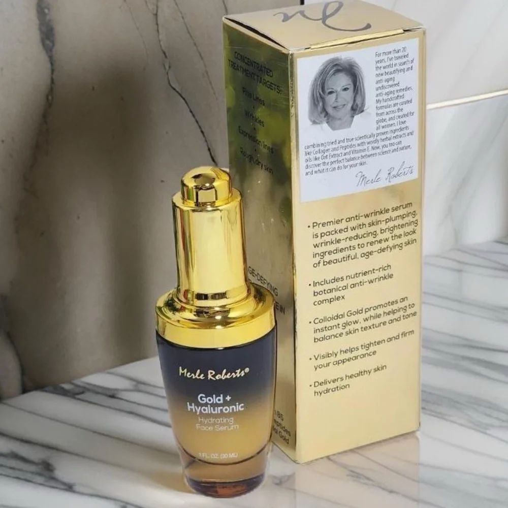 NIB ~ Merle Roberts Gold & Hyaluronic Hydrating Face Serum ~ 1 fl. oz. - Picture 2 of 2